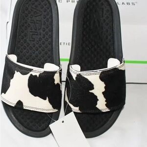 APL Black and White Cow Print Slide Sandals
